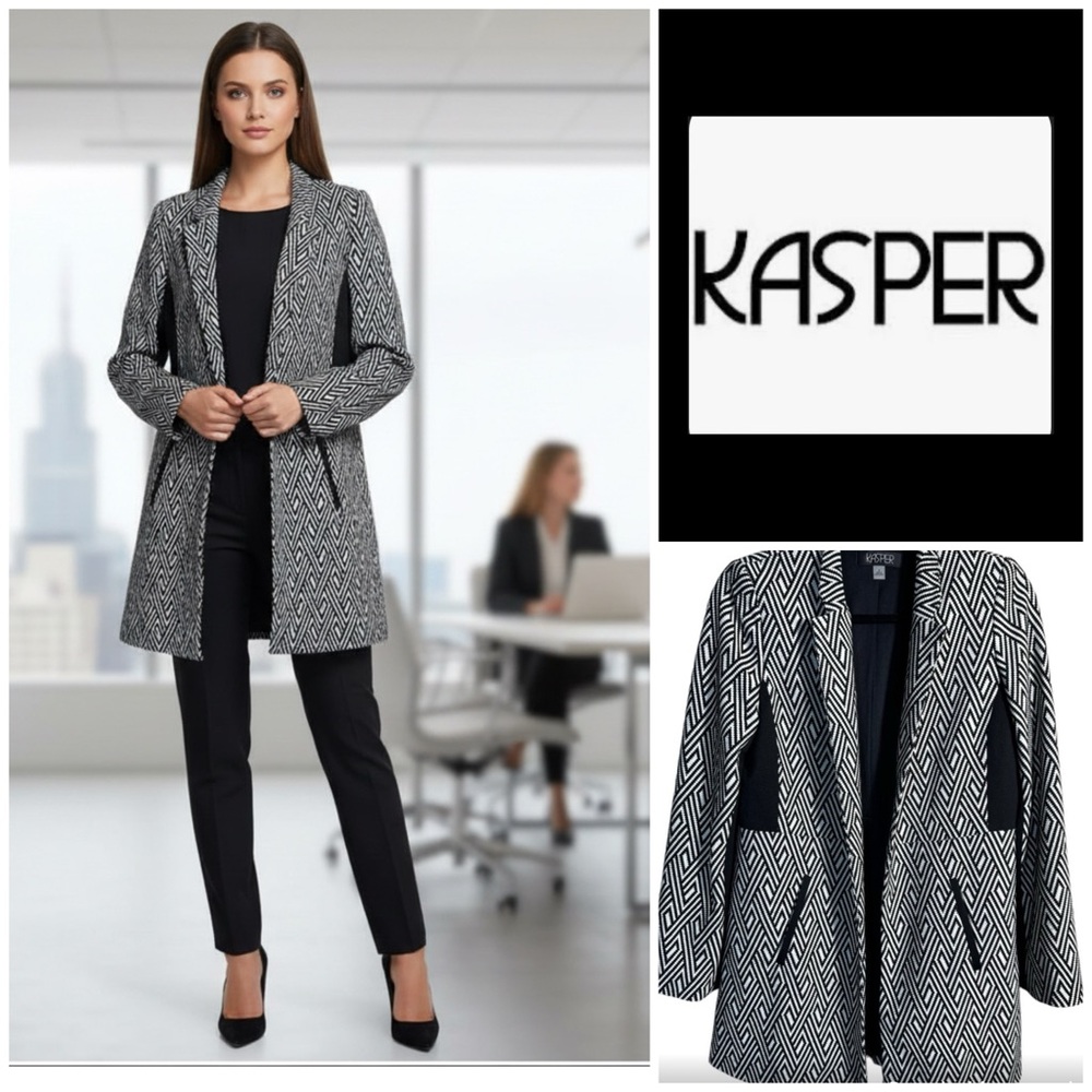 Kasper Black and White Geometric Blazer